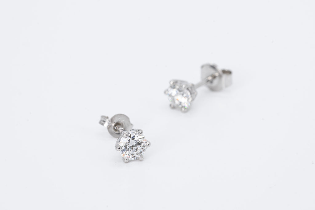 18CT White Gold -  Six Claw Diamond Stud Earrings
