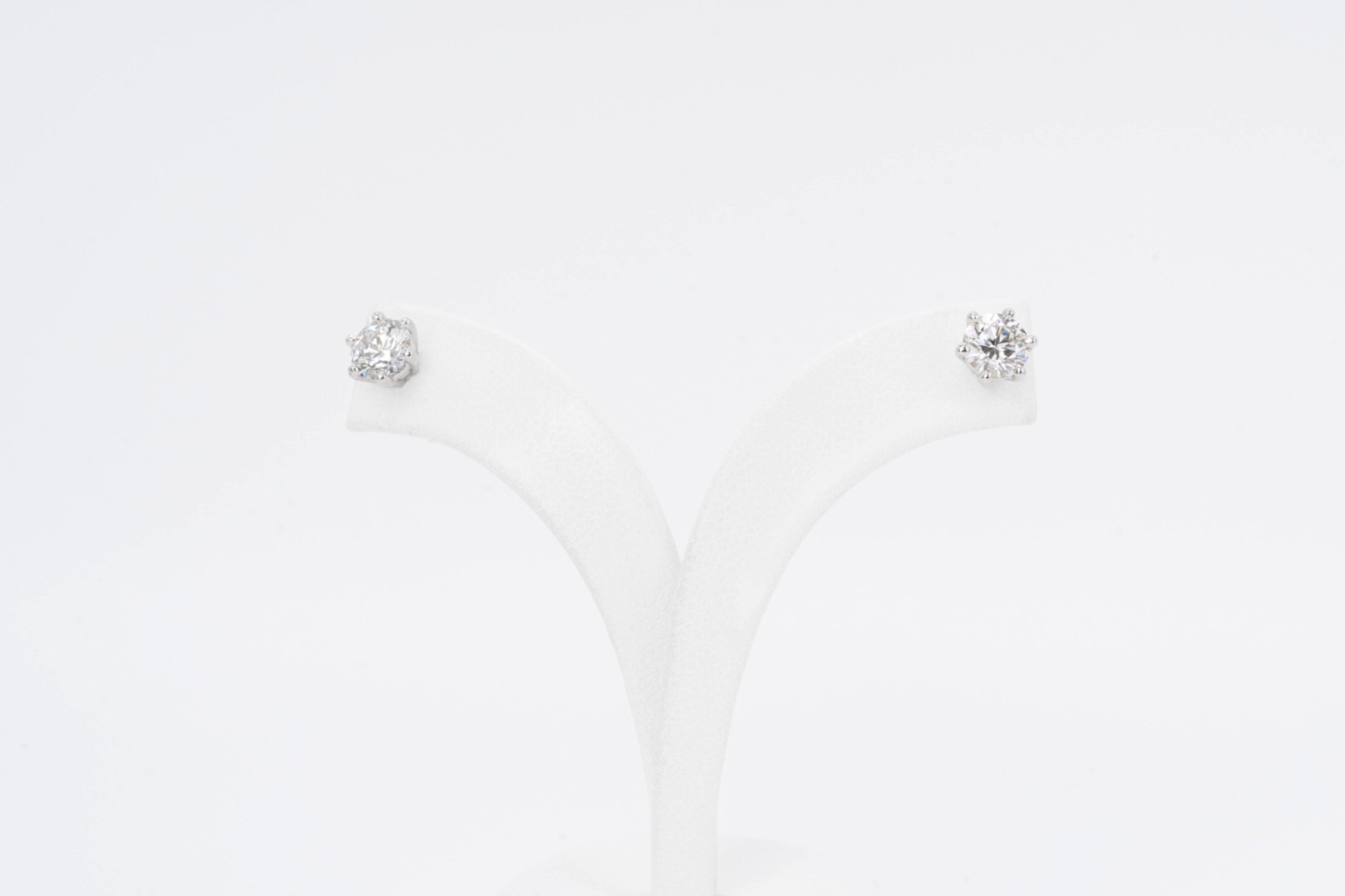 18CT White Gold -  Six Claw Diamond Stud Earrings